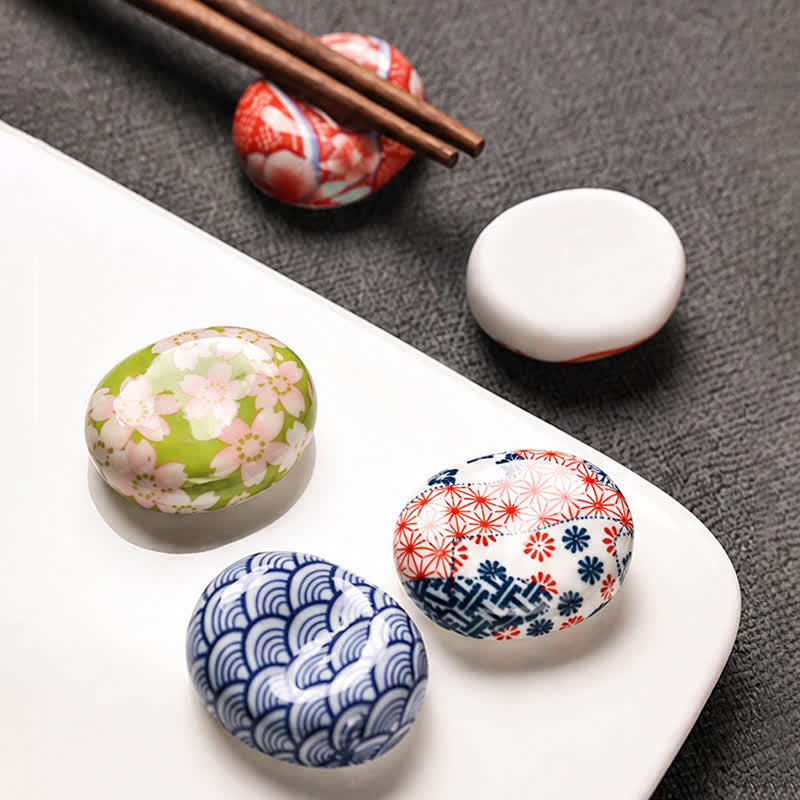 Buddha Stones Ceramic Floral Pattern Oval Broad Bean Chopstick Holder - image 15