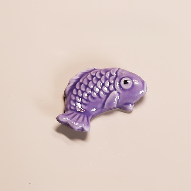 Buddha Stones Hand-Painted Ceramic Mini Koi Fish Wealth Chopstick Holder - Purple Approx. 5.0 × 3.5 × 1.0 cm - Ceramic - image 4