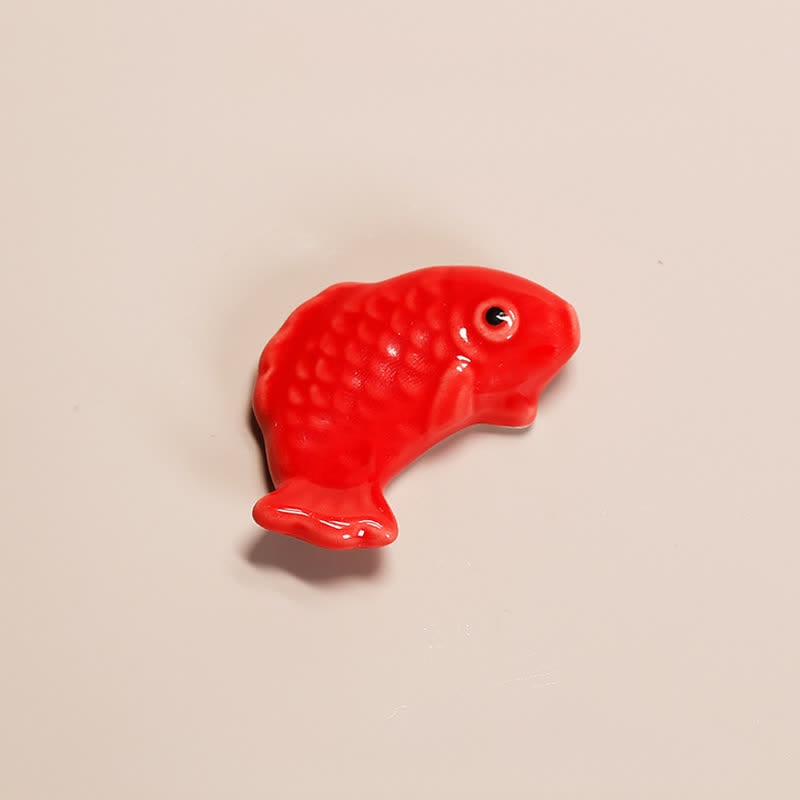 Buddha Stones Hand-Painted Ceramic Mini Koi Fish Wealth Chopstick Holder - Red Approx. 5.0 × 3.5 × 1.0 cm - Ceramic - image 5