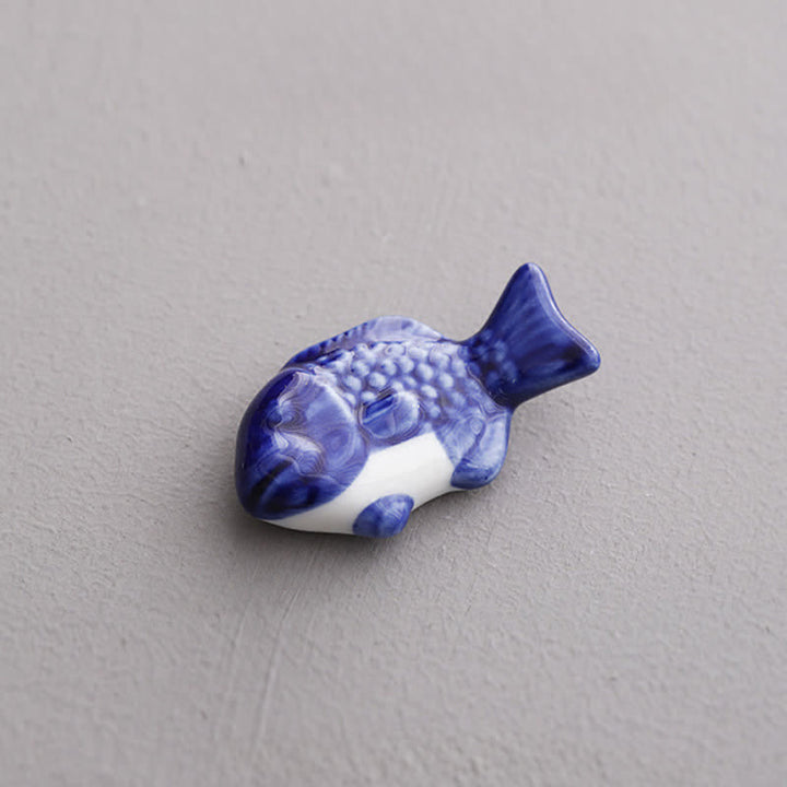Buddha Stones Blue and White Green Ceramic Fish Chopstick Holder - Blue Mackerel Approx. 6.2 × 3.5 × 1.5 cm - Ceramic - image 3