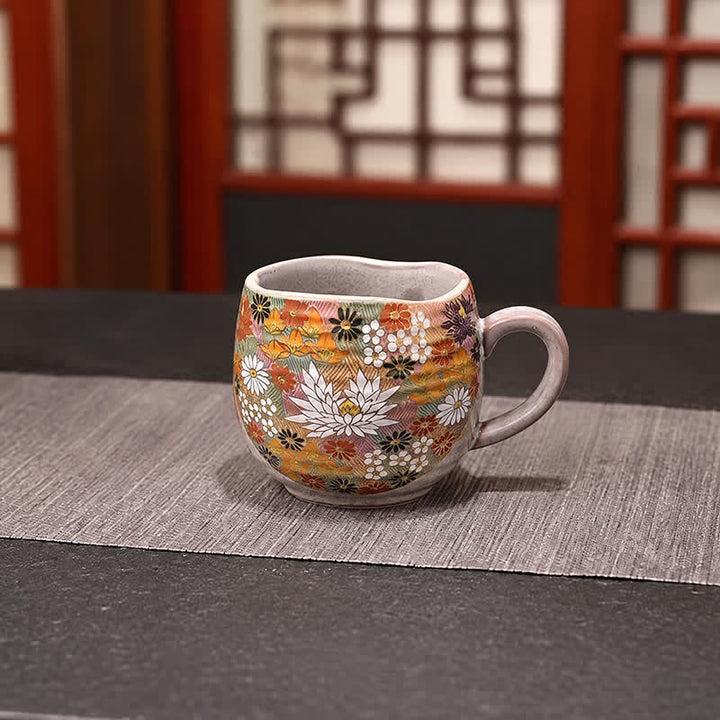 Buddha Stones Japanese Kutani Hand Painted Cat Floral Cow Rabbit Ocean Pattern Ceramic Tea Cup Mug - image 5