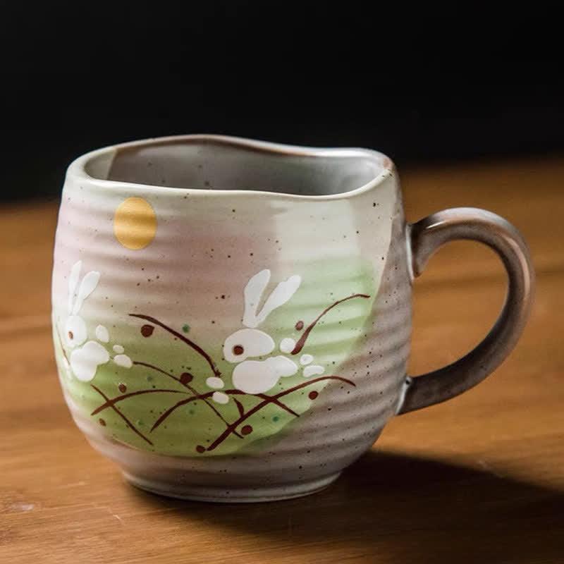 Buddha Stones Japanese Kutani Hand Painted Cat Floral Cow Rabbit Ocean Pattern Ceramic Tea Cup Mug - image 9