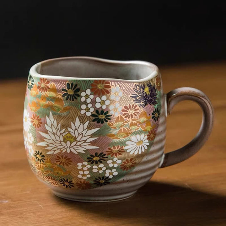 Buddha Stones Japanese Kutani Hand Painted Cat Floral Cow Rabbit Ocean Pattern Ceramic Tea Cup Mug - image 4