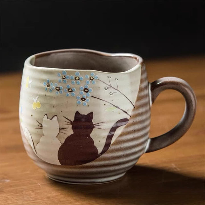 Buddha Stones Japanese Kutani Hand Painted Cat Floral Cow Rabbit Ocean Pattern Ceramic Tea Cup Mug - image 2