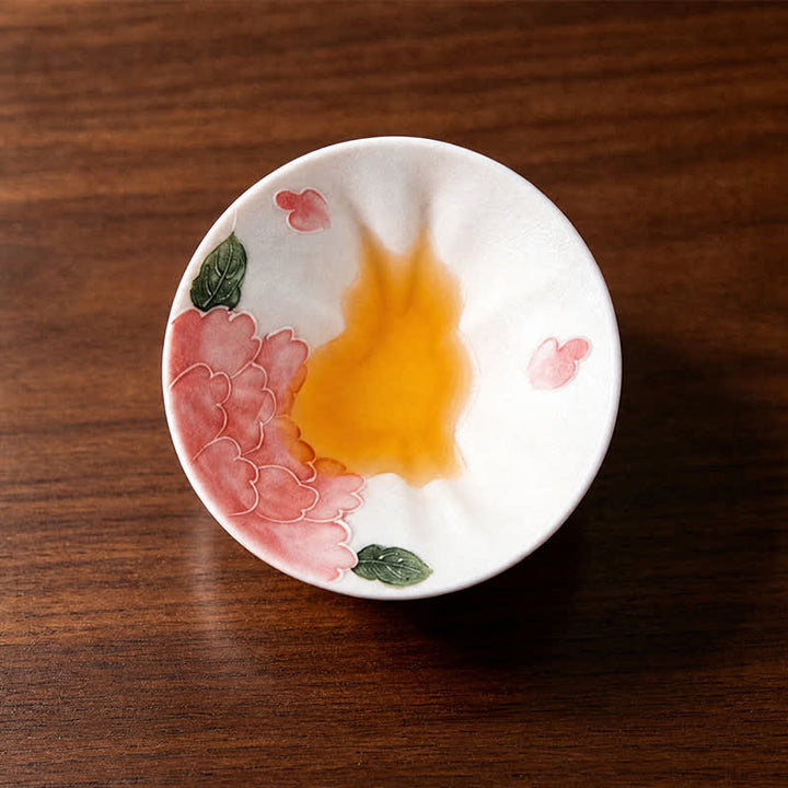 Buddha Stones Hand-Painted Cat Pattern Floral Ceramic Tea Cup 30 ml - Peonies in Cloud-like Attire - Approx. 30 ml - image 15
