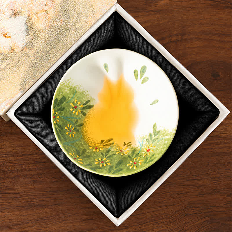 Buddha Stones Hand-Painted Cat Pattern Floral Ceramic Tea Cup 30 ml - Green Field & Daisies(Gift Box) - Approx. 30 ml - image 24