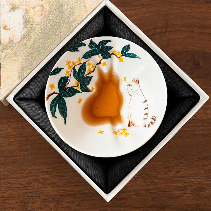 Buddha Stones Hand-Painted Cat Pattern Floral Ceramic Tea Cup 30 ml - Cat Napping in Osmanthus Season(Gift Box) - Approx. 30 ml - image 37