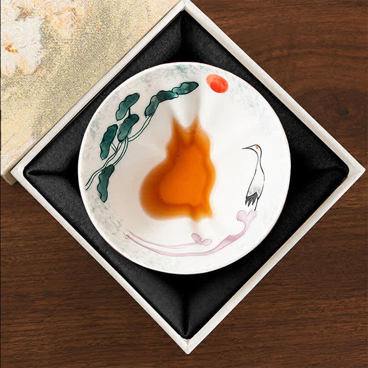 Buddha Stones Hand-Painted Cat Pattern Floral Ceramic Tea Cup 30 ml - Crane Perched Among Pines(Gift Box) - Approx. 30 ml - image 39