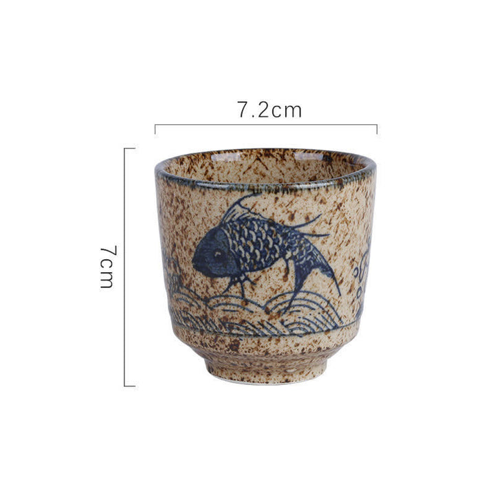 Buddha Stones Hand-Painted Lotus Flower Bird Koi Fish Willow Pattern Purity Ceramic Tea Cup 150 ml - Fish Delight Approx. 7.2 × 7 cm - 101-200 ml - image 7