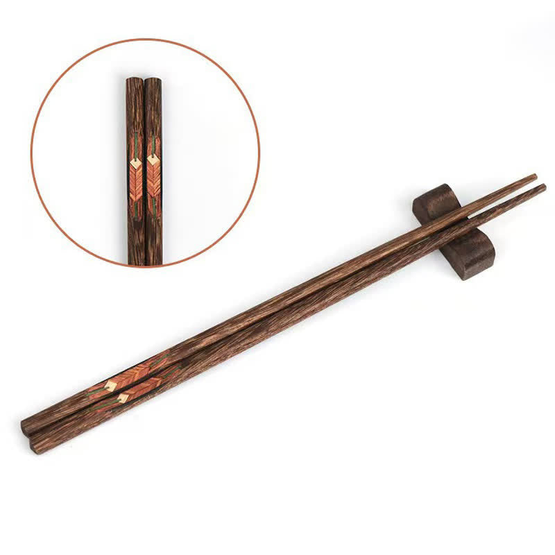 Buddha Stones Wenge Wood Retro Geometric Inlaid Japanese Style Grounding Chopsticks - Brown - 6 Pairs Set (One Pcs For Each Pattern) - image 6