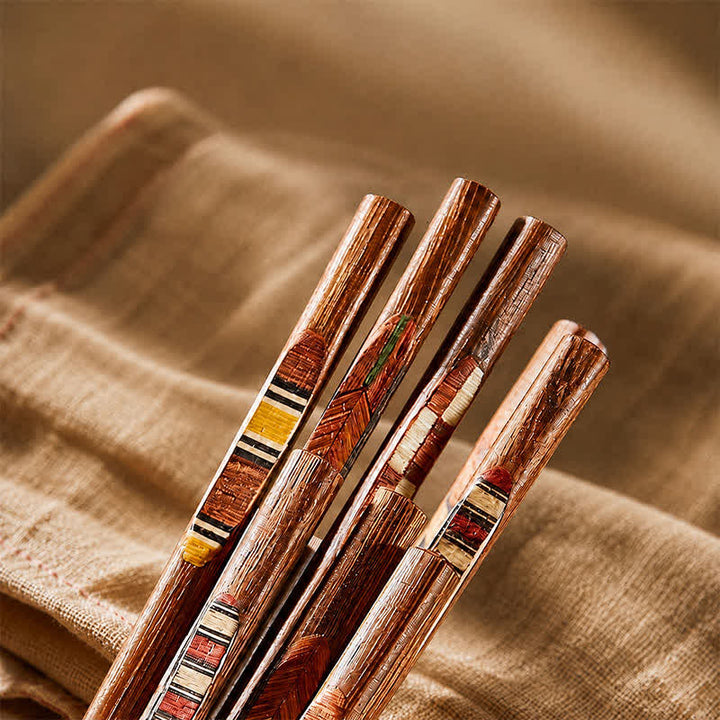 Buddha Stones Wenge Wood Retro Geometric Inlaid Japanese Style Grounding Chopsticks - image 13