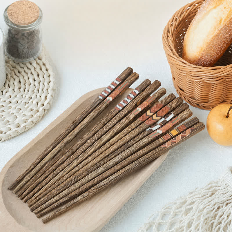 Buddha Stones Wenge Wood Retro Geometric Inlaid Japanese Style Grounding Chopsticks - image 1