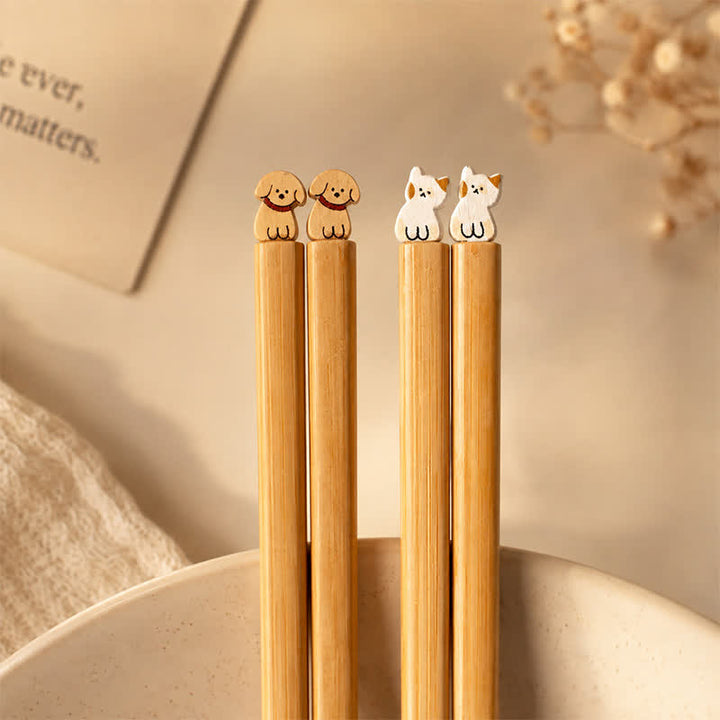 Buddha Stones Japanese Style Puppy Dog Cat Bamboo Wood Chopsticks - image 1