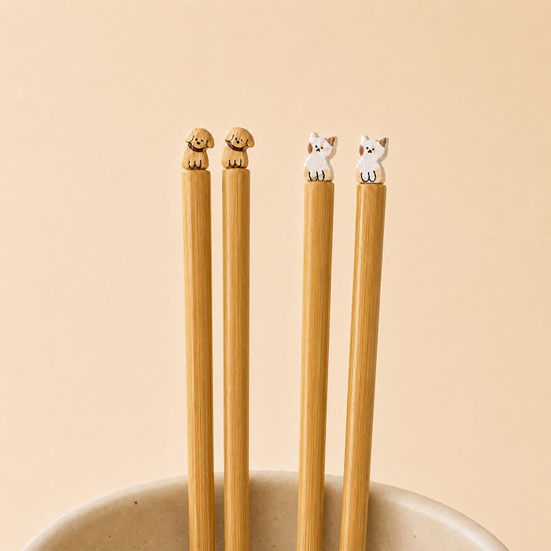 Buddha Stones Japanese Style Puppy Dog Cat Bamboo Wood Chopsticks - image 9