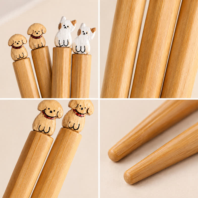 Buddha Stones Japanese Style Puppy Dog Cat Bamboo Wood Chopsticks - image 11