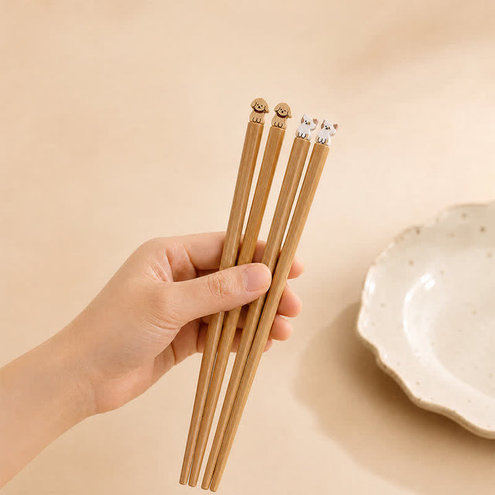 Buddha Stones Japanese Style Puppy Dog Cat Bamboo Wood Chopsticks - image 8