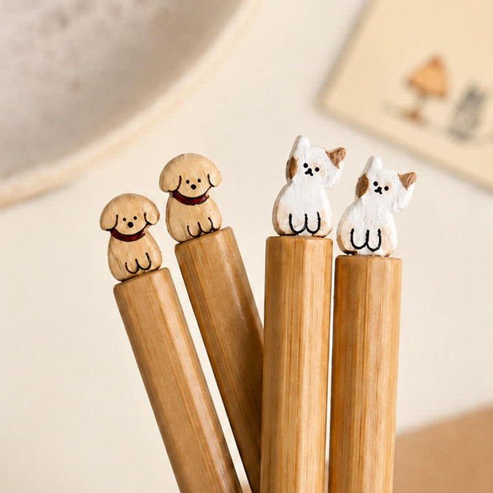 Buddha Stones Japanese Style Puppy Dog Cat Bamboo Wood Chopsticks - image 10