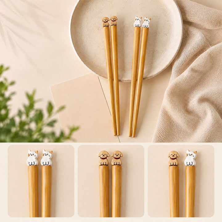 Buddha Stones Japanese Style Puppy Dog Cat Bamboo Wood Chopsticks - image 12