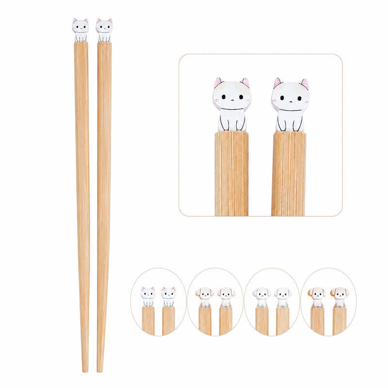 Buddha Stones Japanese Style Puppy Dog Cat Bamboo Wood Chopsticks - image 27