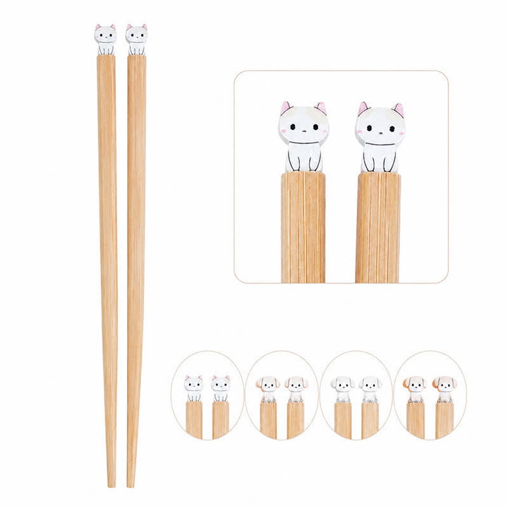 Buddha Stones Japanese Style Puppy Dog Cat Bamboo Wood Chopsticks - image 27