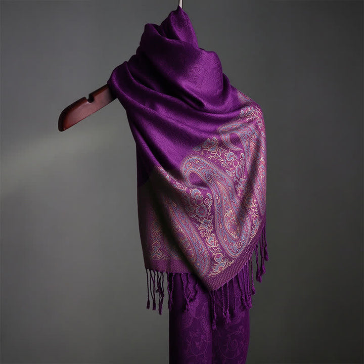 Buddha Stones Spring Fall Paisley Tassel Elegant Women's Scarf - Purple - Approx. 70 × 200 cm - image 0