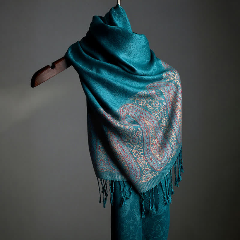 Buddha Stones Spring Fall Paisley Tassel Elegant Women's Scarf - Cyan - Approx. 70 × 200 cm - image 8