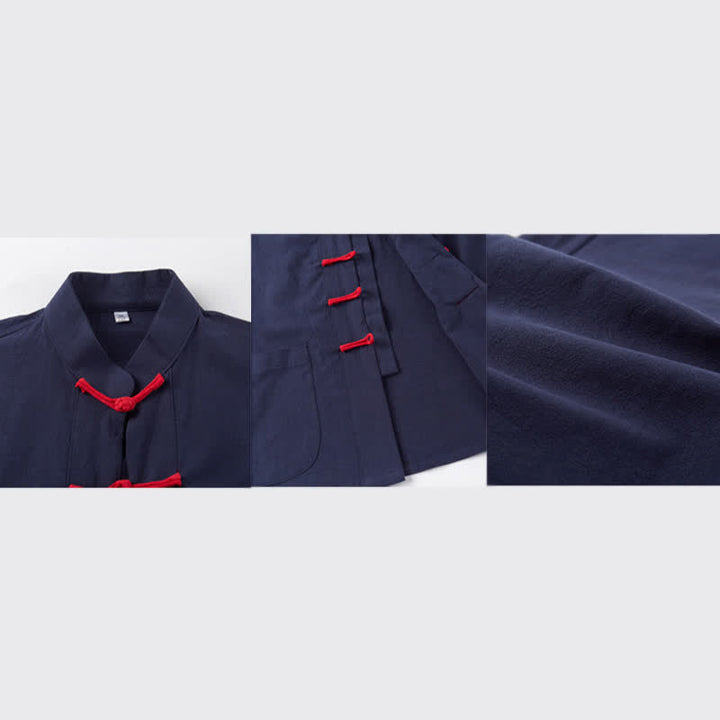 Buddha Stones Fall Winter Tang Style Meditation Mandarin Collar Frog Button Solid Cotton Linen Men's Meditation Cloth Set - image 1