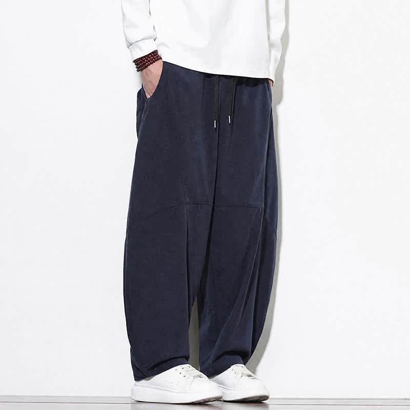 Buddha Stones Fall Classic Simple Drawstring Solid Ankle Pants Corduroy Men's Tapered Pants With Pocket - image 17