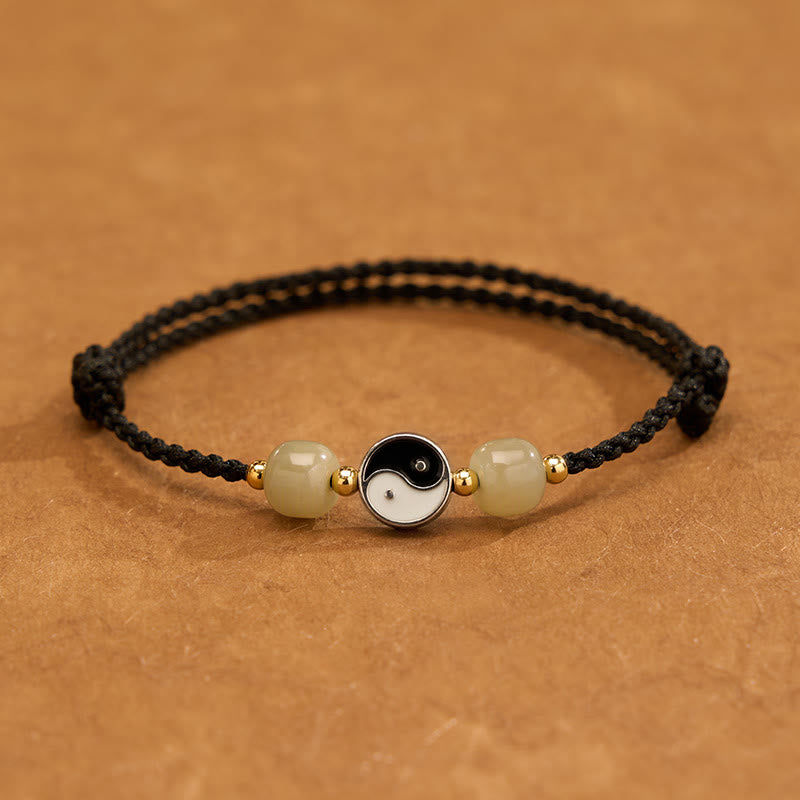 Buddha Stones Alloy Yin Yang Hetian Jade Bead Red String Balance Bracelet - Black String - 6.3-7.1 in (16-18 cm) - image 11