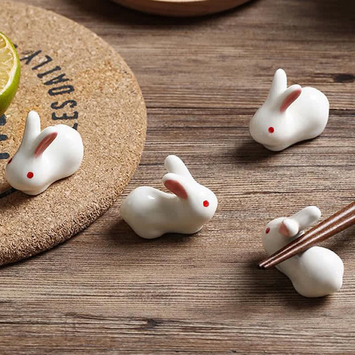 Buddha Stones Small Ceramic Rabbit Design Chopstick Holder - image 6