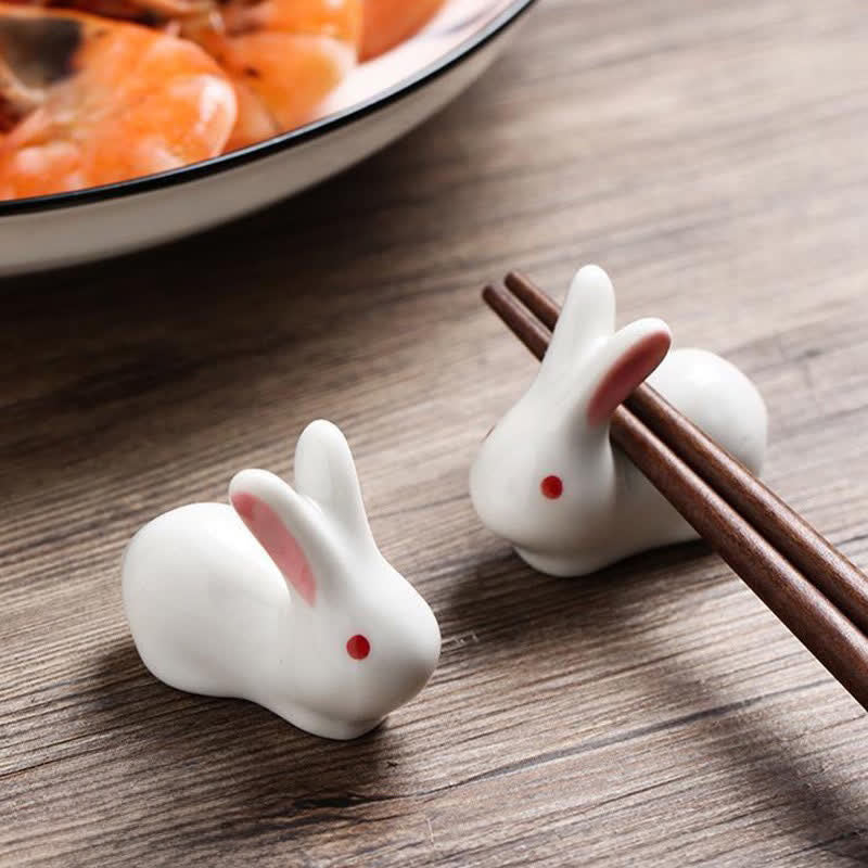 Buddha Stones Small Ceramic Rabbit Design Chopstick Holder - image 0