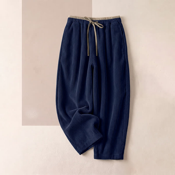 Buddha Stones Casual Solid Color Cotton Linen Drawstring Women's Pants With Pockets - MidnightBlue - Corduroy · Fleece-Lined - US16，UK/AU20，EU48 (3XL) - image 14
