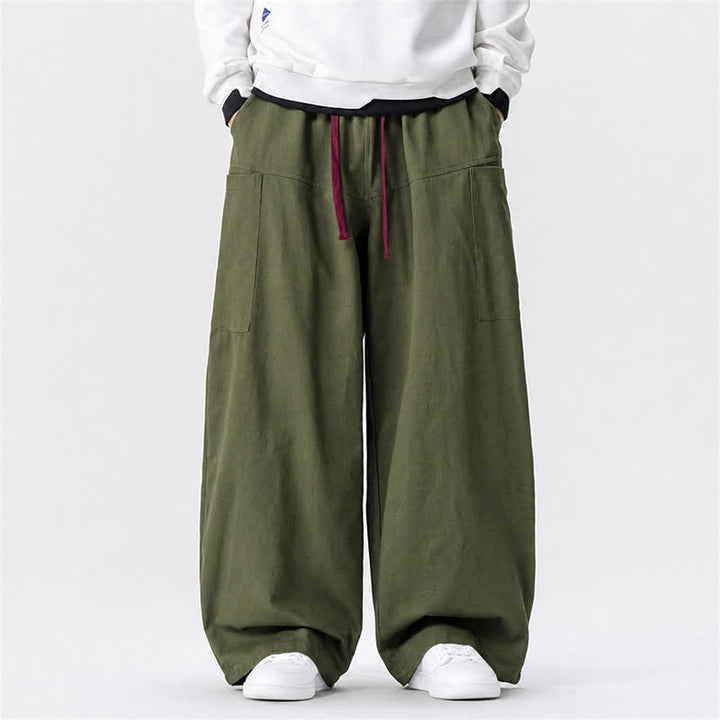 Buddha Stones Fall Casual Drawstring Solid Long Pants Men's Wide Leg Pants With Pockets - DarkOliveGreen - US/UK/AU46，EU56 (5XL) - image 0