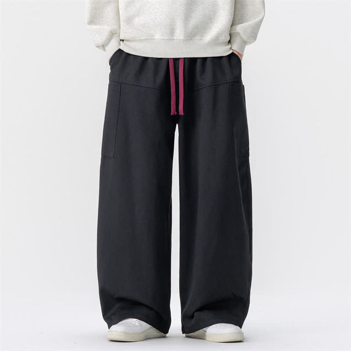 Buddha Stones Fall Casual Drawstring Solid Long Pants Men's Wide Leg Pants With Pockets - Black - US/UK/AU46，EU56 (5XL) - image 9