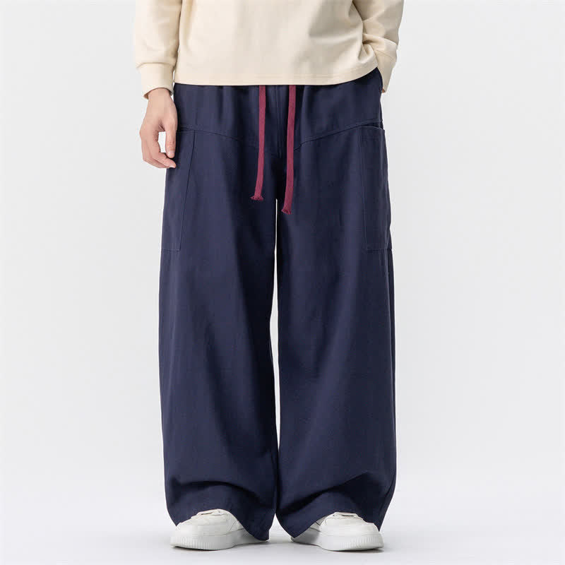 Buddha Stones Fall Casual Drawstring Solid Long Pants Men's Wide Leg Pants With Pockets - MidnightBlue - US/UK/AU46，EU56 (5XL) - image 17