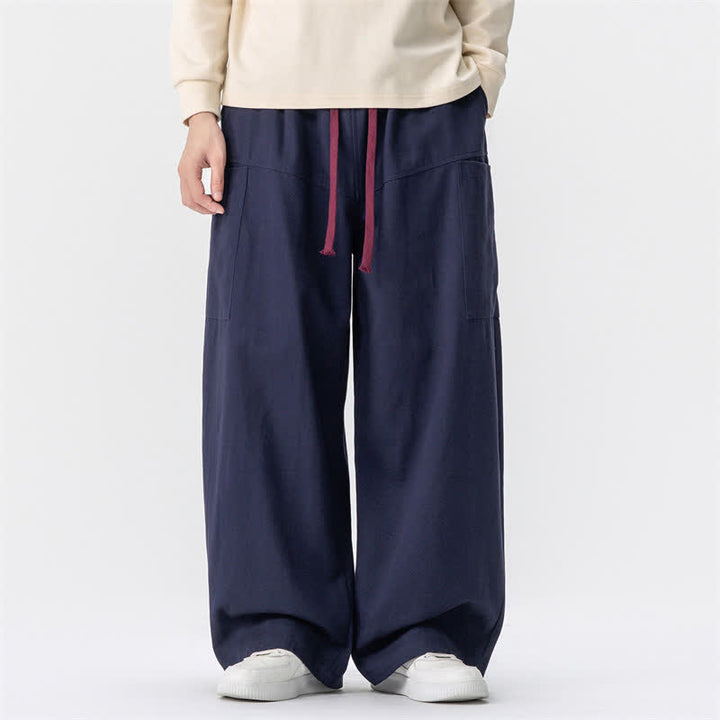 Buddha Stones Fall Casual Drawstring Solid Long Pants Men's Wide Leg Pants With Pockets - MidnightBlue - US/UK/AU46，EU56 (5XL) - image 17