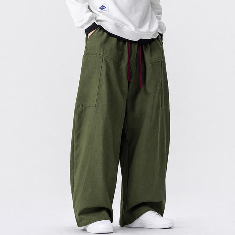 Buddha Stones Fall Casual Drawstring Solid Long Pants Men's Wide Leg Pants With Pockets - image 1