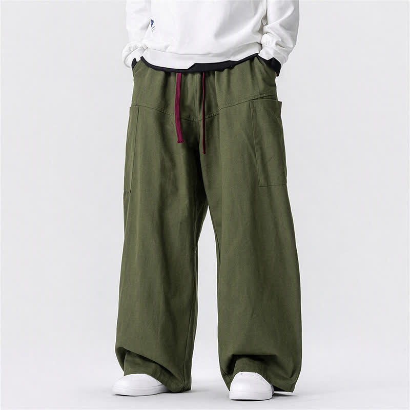 Buddha Stones Fall Casual Drawstring Solid Long Pants Men's Wide Leg Pants With Pockets - image 5