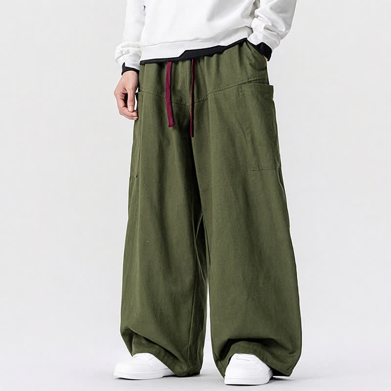Buddha Stones Fall Casual Drawstring Solid Long Pants Men's Wide Leg Pants With Pockets - image 2