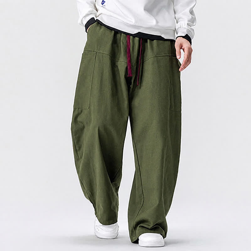 Buddha Stones Fall Casual Drawstring Solid Long Pants Men's Wide Leg Pants With Pockets - image 6