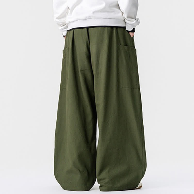 Buddha Stones Fall Casual Drawstring Solid Long Pants Men's Wide Leg Pants With Pockets - image 4