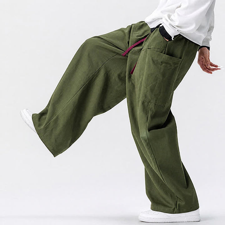 Buddha Stones Fall Casual Drawstring Solid Long Pants Men's Wide Leg Pants With Pockets - image 7