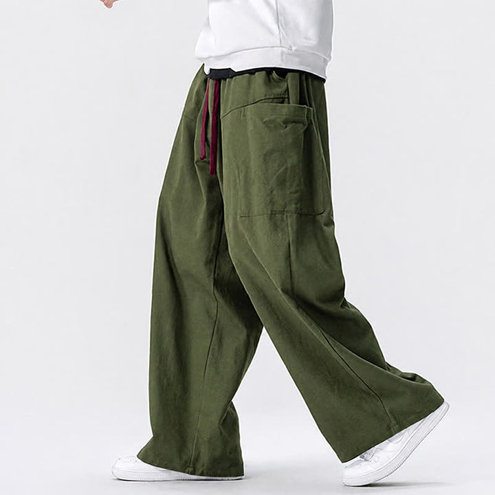 Buddha Stones Fall Casual Drawstring Solid Long Pants Men's Wide Leg Pants With Pockets - image 3
