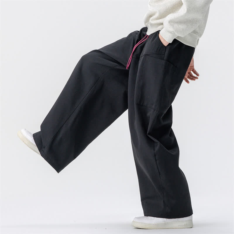 Buddha Stones Fall Casual Drawstring Solid Long Pants Men's Wide Leg Pants With Pockets - image 16