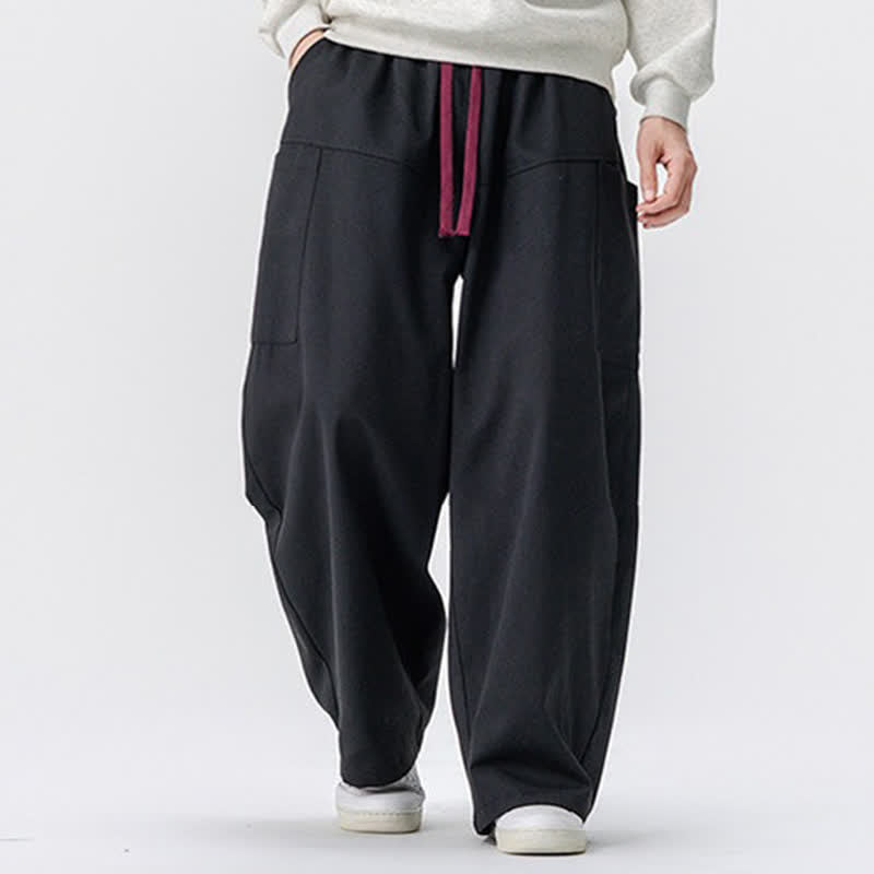 Buddha Stones Fall Casual Drawstring Solid Long Pants Men's Wide Leg Pants With Pockets - image 14