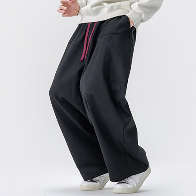 Buddha Stones Fall Casual Drawstring Solid Long Pants Men's Wide Leg Pants With Pockets - image 15