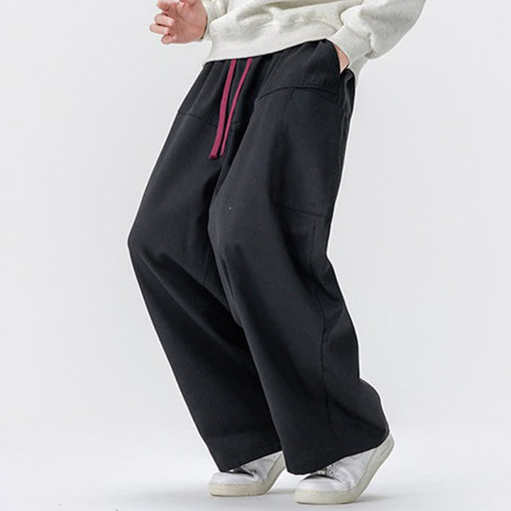 Buddha Stones Fall Casual Drawstring Solid Long Pants Men's Wide Leg Pants With Pockets - image 15