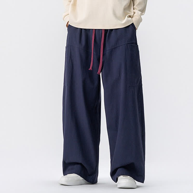 Buddha Stones Fall Casual Drawstring Solid Long Pants Men's Wide Leg Pants With Pockets - image 20