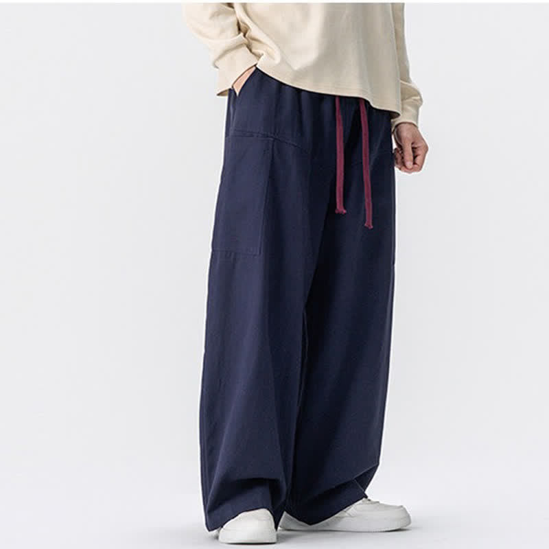 Buddha Stones Fall Casual Drawstring Solid Long Pants Men's Wide Leg Pants With Pockets - image 18