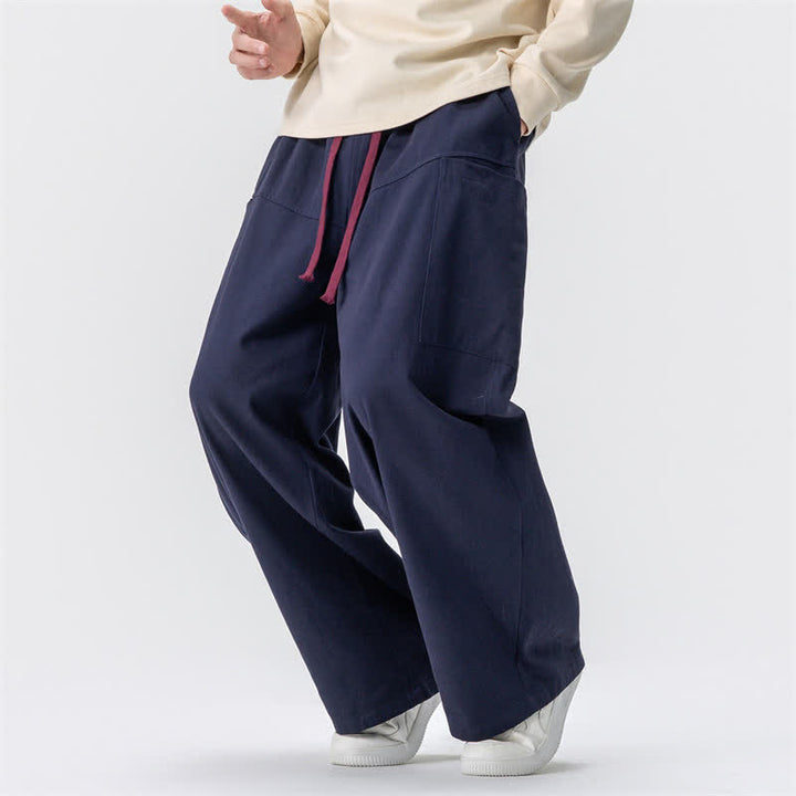 Buddha Stones Fall Casual Drawstring Solid Long Pants Men's Wide Leg Pants With Pockets - image 22